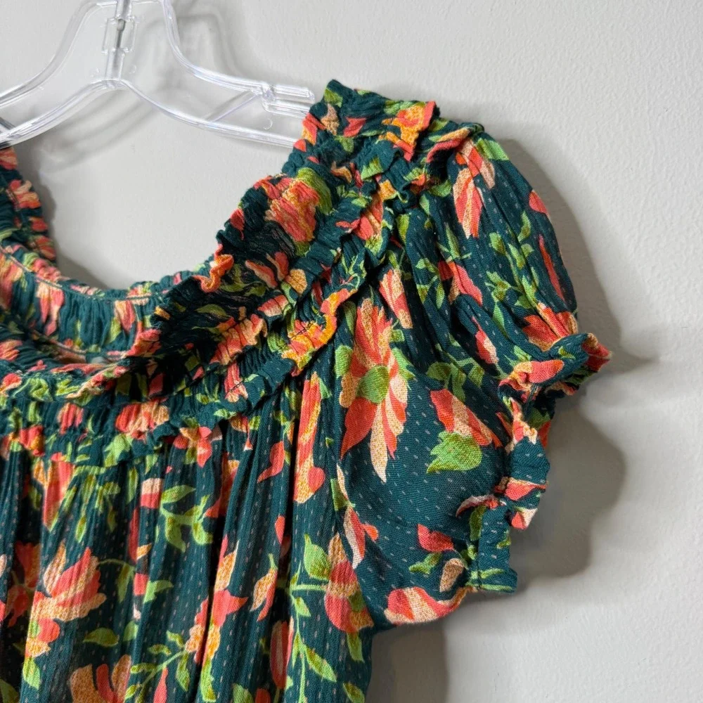 Free People Suki Blouse Womens XS Garden Combo Off The Shoulder Boho Smocked